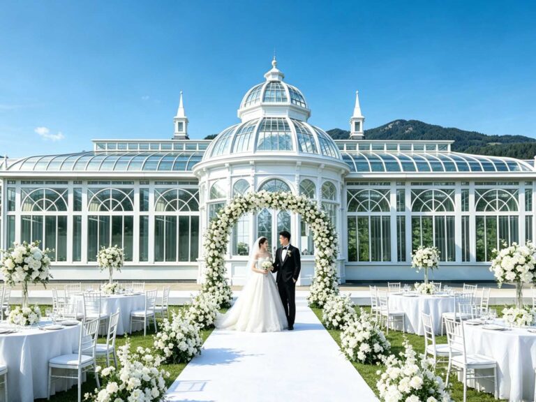 invernadero para bodas, elegancia de cúpula de cristal, lugar para todo el año